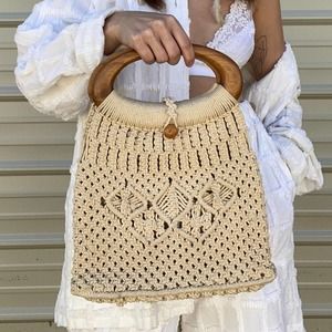1970’s beige/straw cotton rope macramé bag